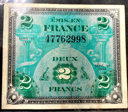 1944 FRANCE 2 FRANCS - WW2 ERA - HIGH QUALITY - RARE NOTE - LOT #C13