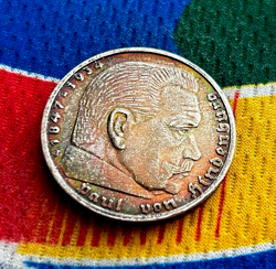 1939 J 5 MARK WW2 GERMAN SILVER COIN THIRD REICH  REICHSMARK RAINBOW TONED