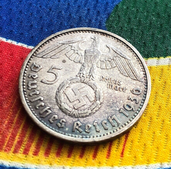 1936 D 5 MARK GERMAN WW2 SILVER COIN THIRD REICH REICHSMARK RAINBOW TONED