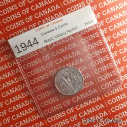 1944 CANADA 5 CENTS NICKEL - STEEL WW2 VICTORY UNCIRCULATED COIN #COINSOFCANADA