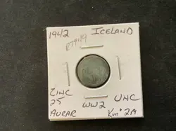 ICELAND 1942 ZINC 25 AURAR WW2 UNC  NICE COIN. R7949