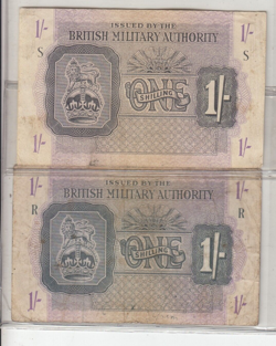 WW2 BRITISH MILITARY AUTHORITY ONE SHILLING BANKNOTES 1943