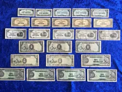 LOT OF 25 WW2 JAPANESE OCCUPATION PHILIPPINES PESOS MIXED NOTES
