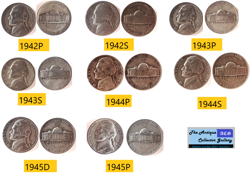 LOT OF WORLD WAR 2 SILVER JEFFERSON NICKELS?AS DEPICTED