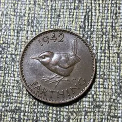1942 GREAT BRITAIN FARTHING GEORGE WW2 AU / ORIGINAL SURFACES SCARCE WORLD COIN