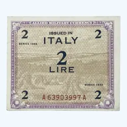 1943 ITALY ALLIED MILITARY CURRENCY 2 LIRA (LIRE) WW2 ITALIAN BANKNOTE (COIN)