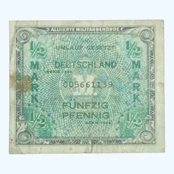 1944 GERMANY ½ MARK OLD GERMAN ALLIED MILITARY CURRENCY BANKNOTE DEUTSCHMARK WW2
