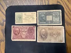 ITALY 1944 LIRE WW2  4 BANKNOTE LOT. N1929