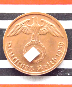 GERMAN COIN 1939 B 2 REICHSPFENNIG SWASTIKA COPPER 3RD REICH WW2 + UNC + PFENNIG