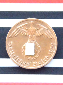 GERMAN COIN 1939 F 1 REICHSPFENNIG SWASTIKA COPPER 3RD REICH WW2 + UNC + PFENNIG