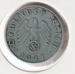 RARE WWII GERMAN PFENNIG WAR 1941-F WW2 GERMANY 5 REICHSPFENNIG COLLECTION COIN