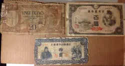 3 CIRCULATED/DAMAGED BANKNOTES 1920S FR INDOCHINA NOUMEA TO WW 2 CHINA/JAPAN