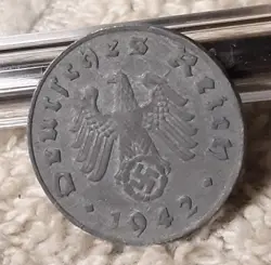 1942-G GERMAN 1 REICHSPFENNIG ~ GERMANY ~ WW2 1PF COIN , HEAVILY CIRCULATED COIN