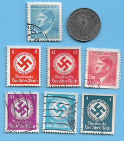 GERMANY WW2 1940 G 10 RPF SWASTIKA COIN & HITLER SWASTIKA STAMP LOT WW2 ERA #2