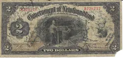 SHORT SNORTER WW2 GOVERNMENT OF NEWFOUNDLAND $2 1920 PICK A13D CH. NF-13D.