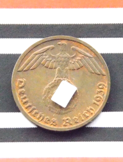 GERMAN COIN 1939 D 1 REICHSPFENNIG SWASTIKA COPPER 3RD REICH WW2 + UNC + PFENNIG