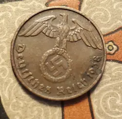 GERMANY 1938 D 2  REICHSPFENNIG   COIN 3RD REICH WW2 PFENNIG RP