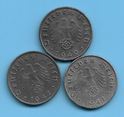 GERMANY THIRD REICH 1940 1941 1942 10 RPF SWASTIKA EAGLE COIN LOT WW2 ERA #14