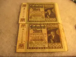 1922 GERMAN, TWO, 5000 MARK BANKNOTE, GERMANY CURRENCY ERA BETWEEN WWI WW2 WWII