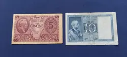 2 ITALY BANKNOTES 1939/1944 WW2 5 & 10 LIRE FIVE & 10 LIRE