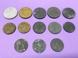 13 ANTIQUE 1940'S NAZI GERMAN THIRD REICH WW2 COINS REICHSPFENNIG ESTATE LOT