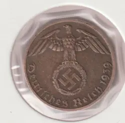 RARE WWII COPPER GERMAN WAR 1939-F WW2 GERMANY 1 REICHSPFENNIG COLLECTION COIN