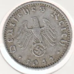 RARE WWII GERMAN PFENNIG WAR 1942-A WW2 GERMANY 50 REICHSPFENNIG COLLECTION COIN