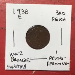 1938E GERMANY THIRD REICH SWASTIKA WORLD WAR 2! SWASTIKA! 1 PFENNIG!