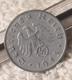 GERMAN 1 REICHSPFENNIG ~ GERMANY ~ WW2 1PF 1943 F, CIRCULATED COIN