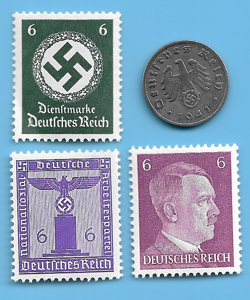 GERMANY WW2 1941 F 1 RPF SWASTIKA COIN & HITLER SWASTIKA STAMP LOT WW2 ERA #20
