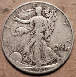 1941 D WALKING LIBERTY HALF DOLLAR SILVER COIN 50 CENTS WORLD WAR TWO WWII WW2