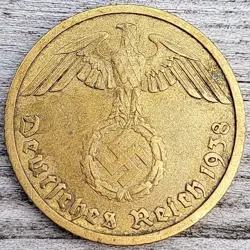 ? NAZI THIRD REICH - GERMAN WW2 10 PFENNIG COIN, 1938.
