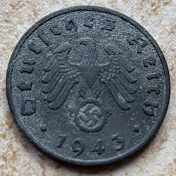 ? NAZI THIRD REICH - GERMAN WW2 1 PFENNIG, 1943. WWII COIN!