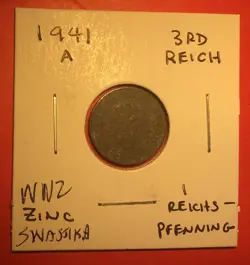 1941A GERMANY THIRD REICH SWASTIKA WORLD WAR 2! SWASTIKA! 1 PFENNIG!