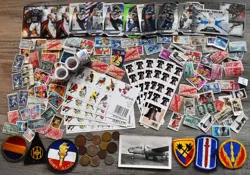 HUGE ESTATE LOT-WW2 ARMY US MILITARY PATCHES, STAMPS,  COINS, FOOTBALL  CARDS