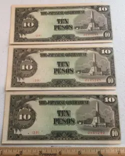 PHILIPPINES WW2 JAPAN OCCUPATION BANKNOTES CONSECUTIVE SERIAL NUMBER BU