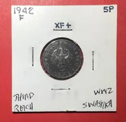 1942F GERMANY THIRD REICH SWASTIKA WORLD WAR 2! SWASTIKA! 5 PFENNIG!