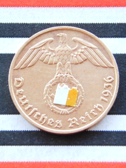 GERMAN COIN 1 REICHSPFENNIG 1936 F SWASTIKA 3RD REICH WW2 + VERY RARE + PFENNIG