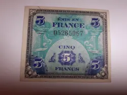 5 FRANCS BANK NOTE - 1944 - EMIS EN FRANCE - ALLIED MILITARY - WW2. (05265067).