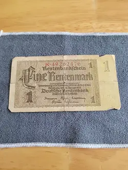 1937 GERMANY ONE RENTENMARK BANKNOTE, GOOD CONDITON! WW2 MONEY!