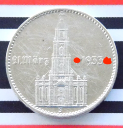 GERMAN 2 MARK REICHSMARK 1934 J POTSDAM CHURCH SWASTIKA DATE SILVER COIN 3RD WW2