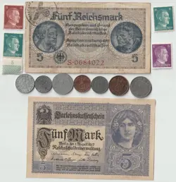 ORIGINAL RARE OLD WW2 WWII GERMANY NOTE STAMP EAGLE COIN GERMAN COLLECTION LOT