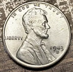 1943 D/D STEEL WHEAT CENT- AU/BU! DDO! STRIKE THRU! WW2! CHEAP! LOOK!!!