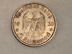 1935 A NAZI GERMANY 5 REICHSMARK GERMAN 5 MARK SILVER COIN POTSDAM CHURCH WW2
