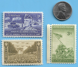 US WW2 1943 P STEEL PENNY & IWO JIMA MARINES PATTON STAMP LOT WW2 ERA        #48