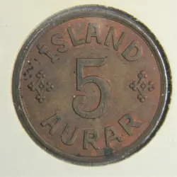 ICELAND, CHRISTIAN X 1942 1, 2, 5 AURAR WW2 ERA COINAGE (3 COINS), TONED AU