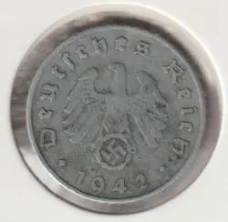 RARE WWII GERMAN PFENNIG WAR 1942-G WW2 GERMANY 5 REICHSPFENNIG COLLECTION COIN