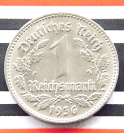 GERMAN COIN 1 MARK REICHSMARK 1936 D NICKEL THIRD REICH 3RD NAZI WW2 RARE + NICE