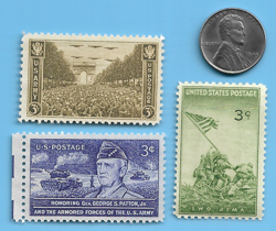 US WW2 1943 P STEEL PENNY & IWO JIMA MARINES PATTON STAMP LOT WW2 ERA        #50