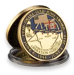 WORLD WAR 2 OPERATION OVERLORD DOUBLE SIDED GOLD PLATED COIN, WW2 REMEMBRANCE